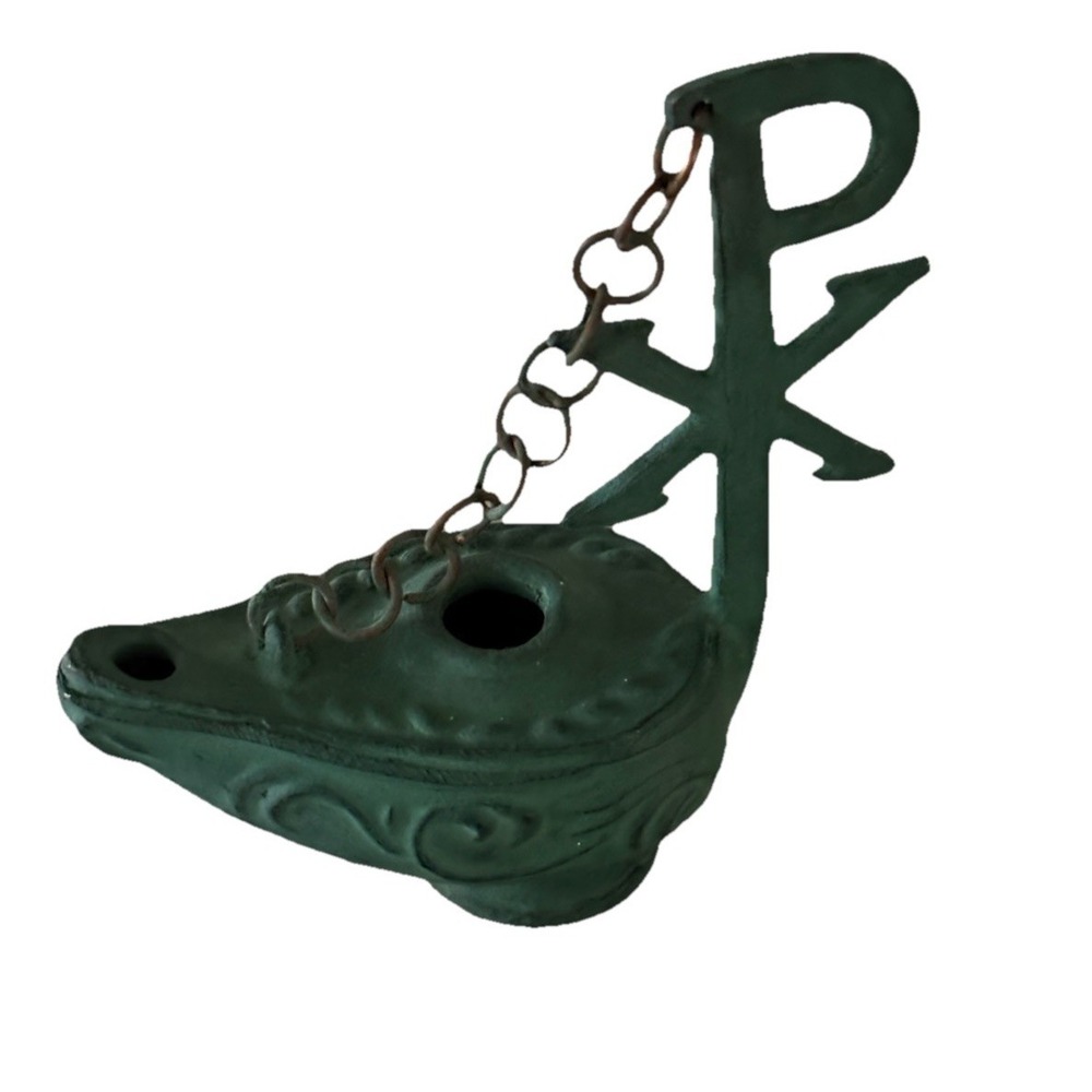 Antique Bronzed Oil Lamp Roman Christian Late 18th Century